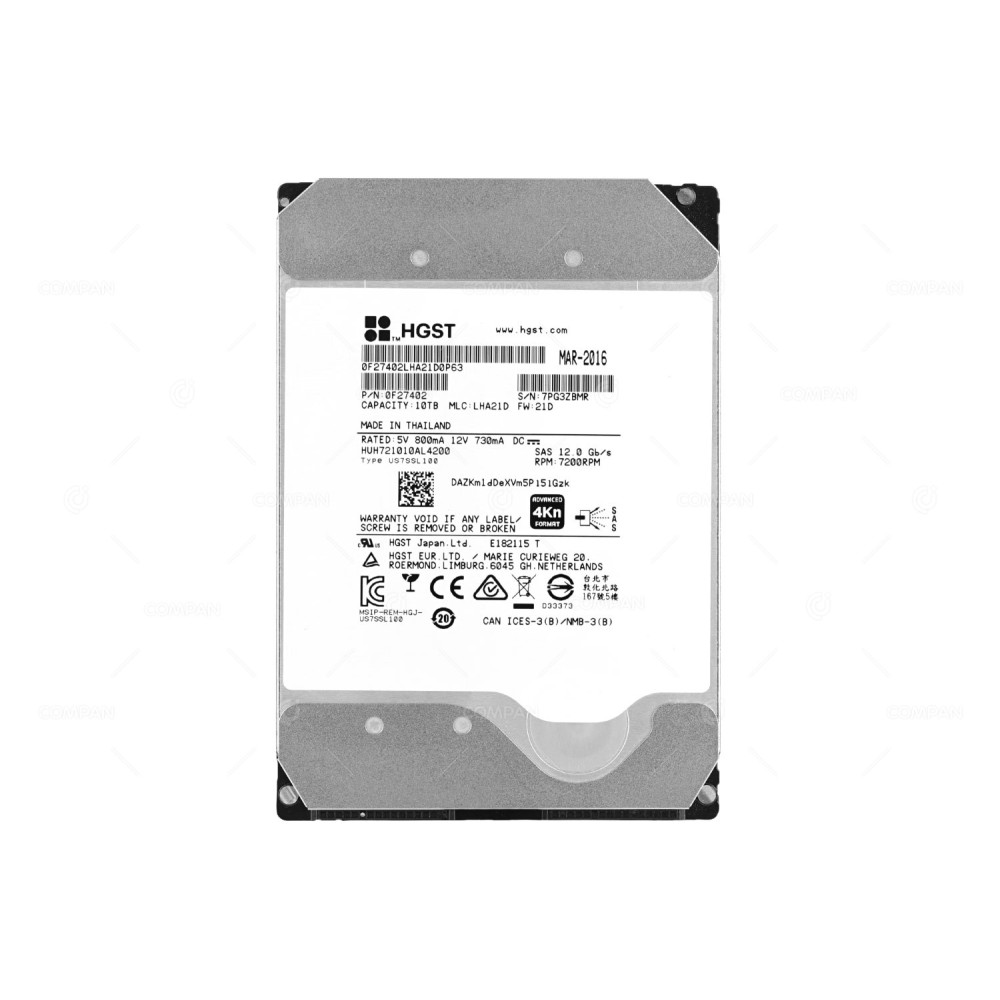 HUH721010AL4200 HITACHI HARD DRIVE 10TB 7.2K 12G SAS 4KN ADVANCED FORMAT 256MB CACHE 3.5 LFF